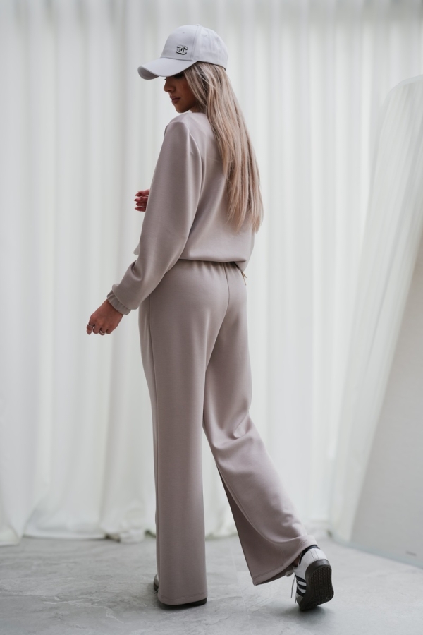 Luksusowy Komplet Damski Masełko Bluza Rozpinana + Spodnie Wide Leg Premium Soft Touch Elegancja & Komfort-BEŻ